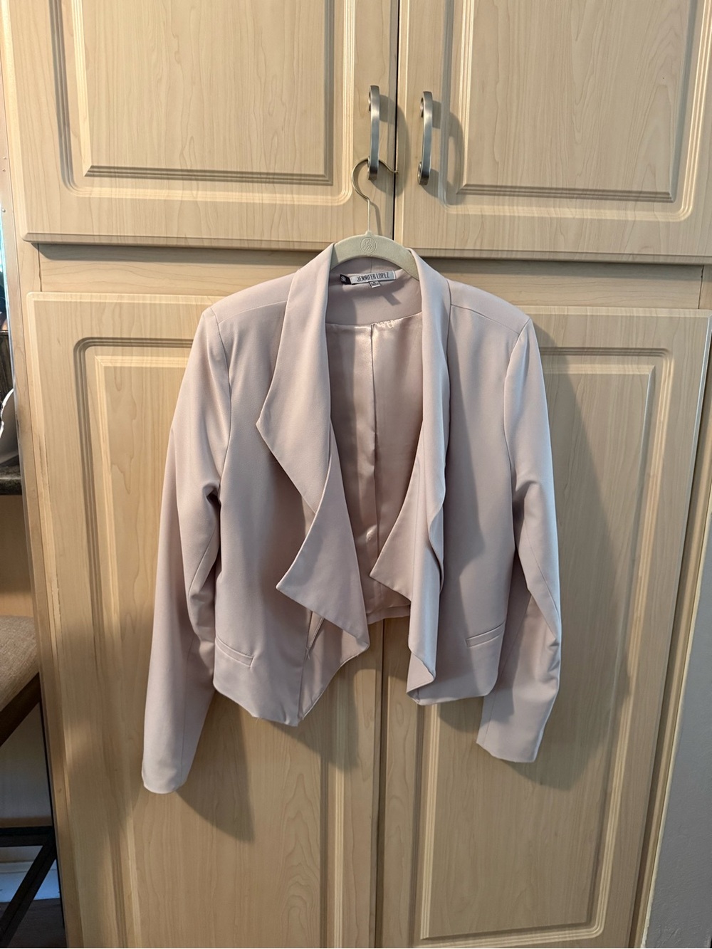 Jennifer Lopez Dusty Blush Draped Open-Front Blazer